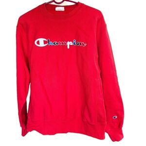 Vtg Champion Reverse Weave Red Embroidered Sweatshirt Sz M Unisex Athleisure
